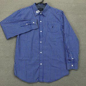 Nautica Boys XL (18/20) Button Up Shirt Long Sleeve Blue Check Casual :8693